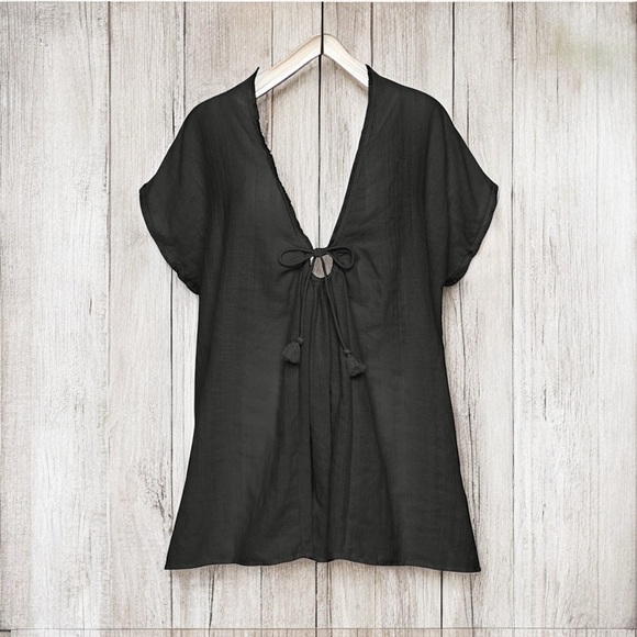 Robin Piccone Michelle Fringe Black Swim Coverup Tunic -Sz Lg -XL - Picture 11 of 11